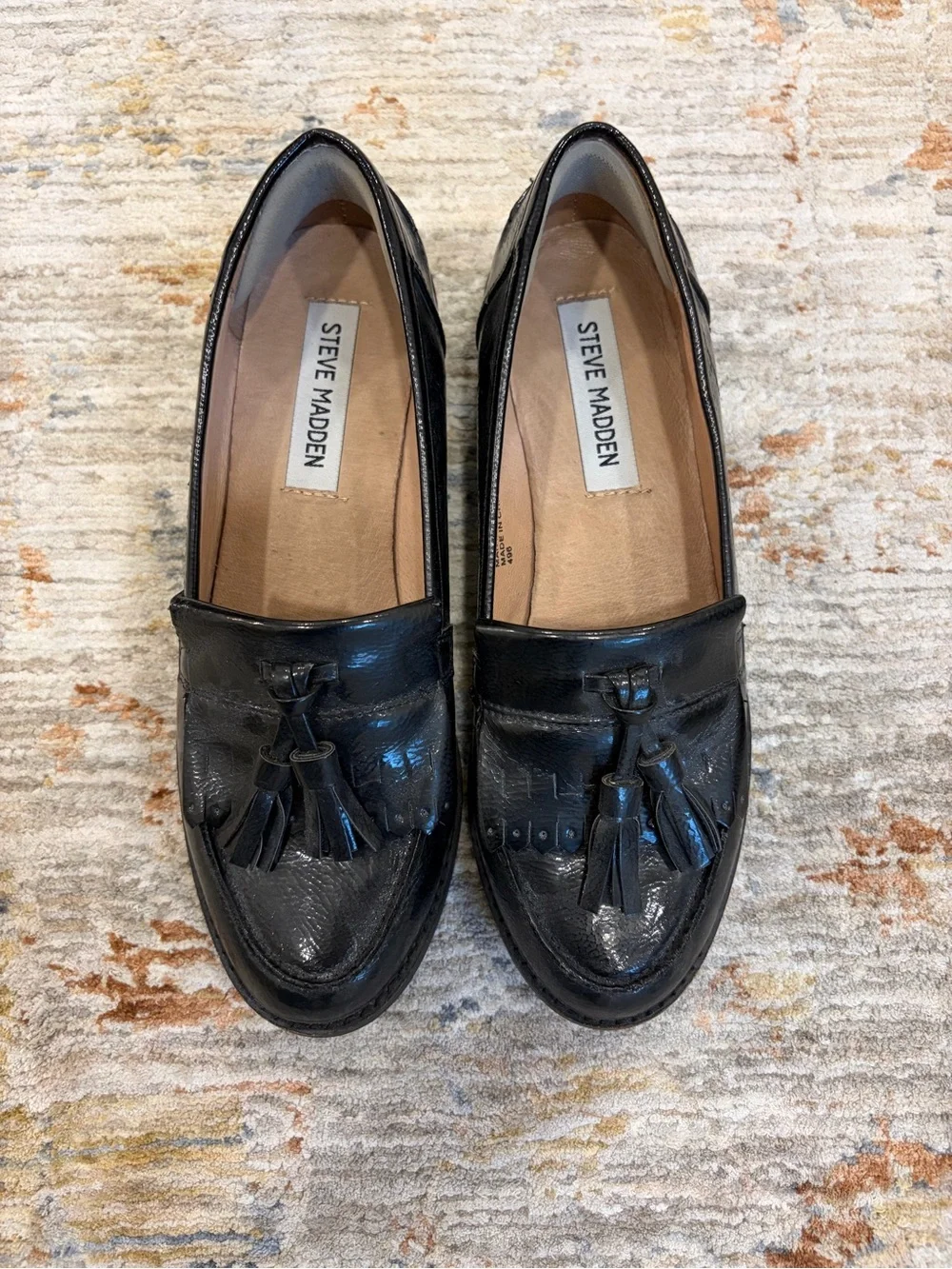 Steve Madden Black Leather Tassel Loafers